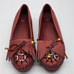 moccasin shoe flat loafer boho vintage leather womens 8 slip on flat